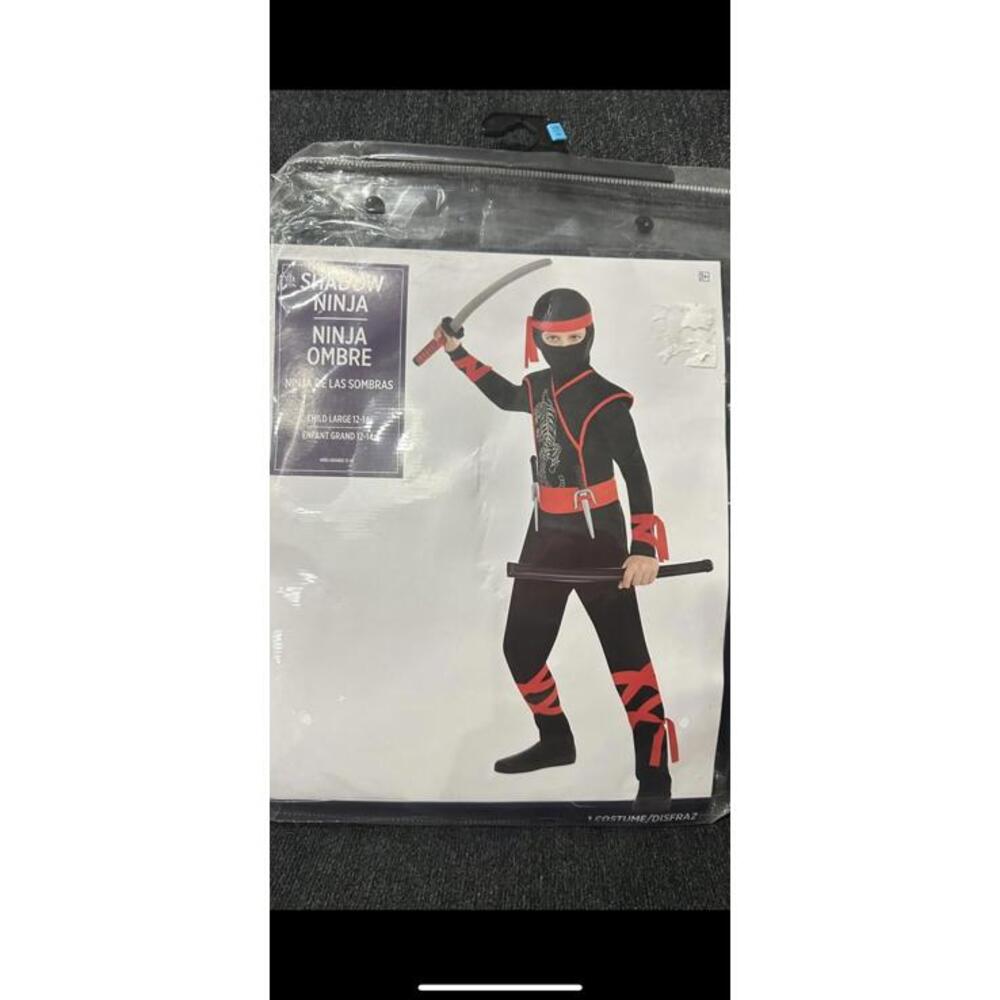 Amscan Shadow Ninja 3pc medium 8-10 black/red Jumpsuit child costume